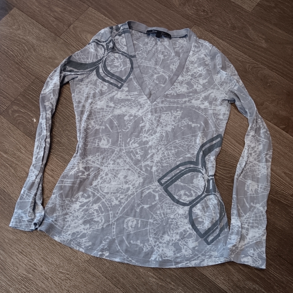 Y2k BCBGMaxAzria Gray Patterned Long Sleeve Top